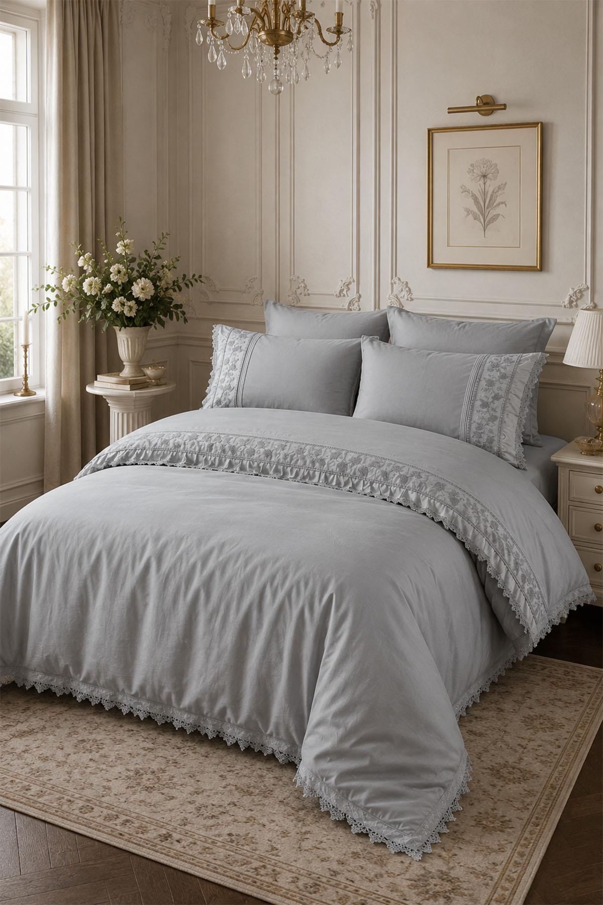 Alina Lace Cotton Satin Double 6-Piece Duvet Cover Set