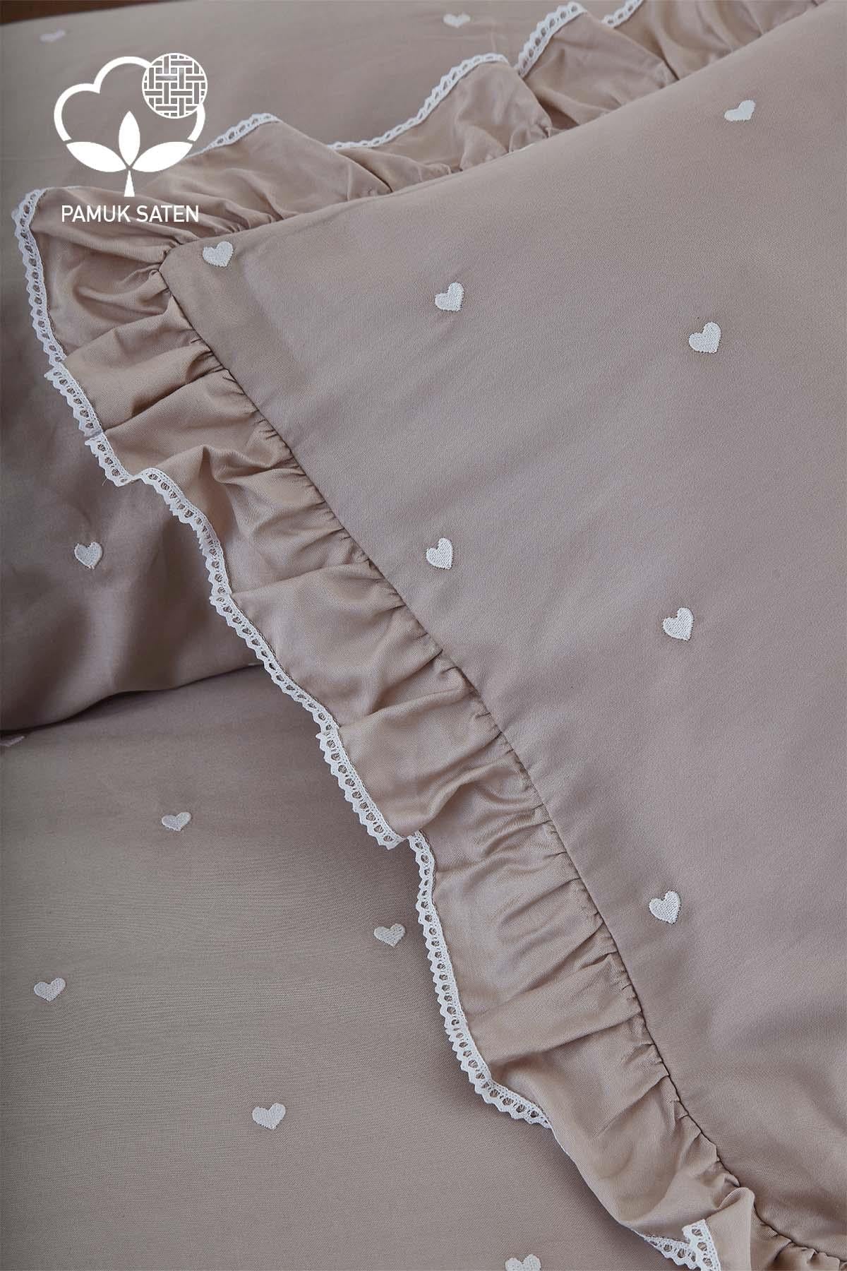 Amore Heart Embroidered Cotton Satin King Size 6-Piece Duvet Cover Set