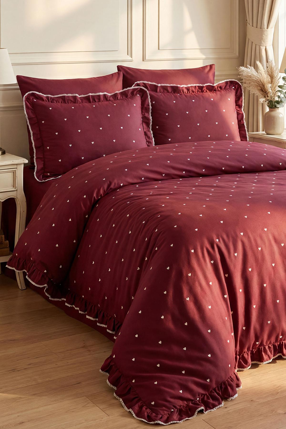 Amore Heart Embroidered Cotton Satin King Size 6-Piece Duvet Cover Set