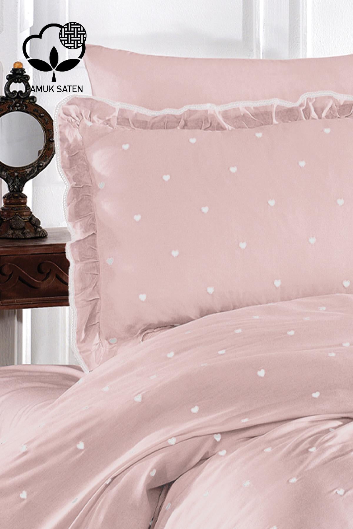 طقم غطاء لحاف من القطن الساتان المطرز بقلب أموري، مقاس سوبر كينج، 6 قطع