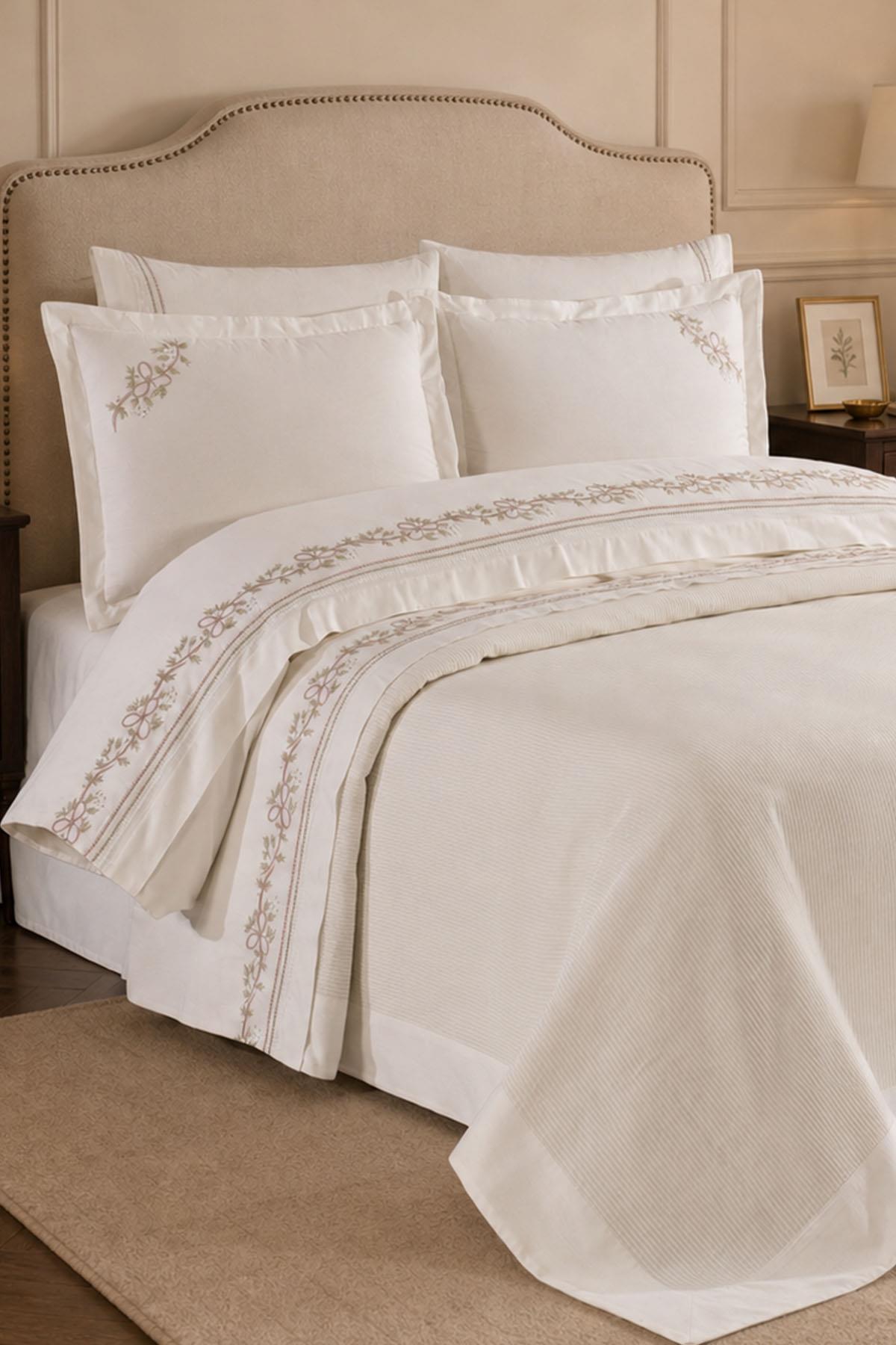 Bougainvillea Vine Embroidered Double Duvet Cover + Pique Set, 7 Pieces