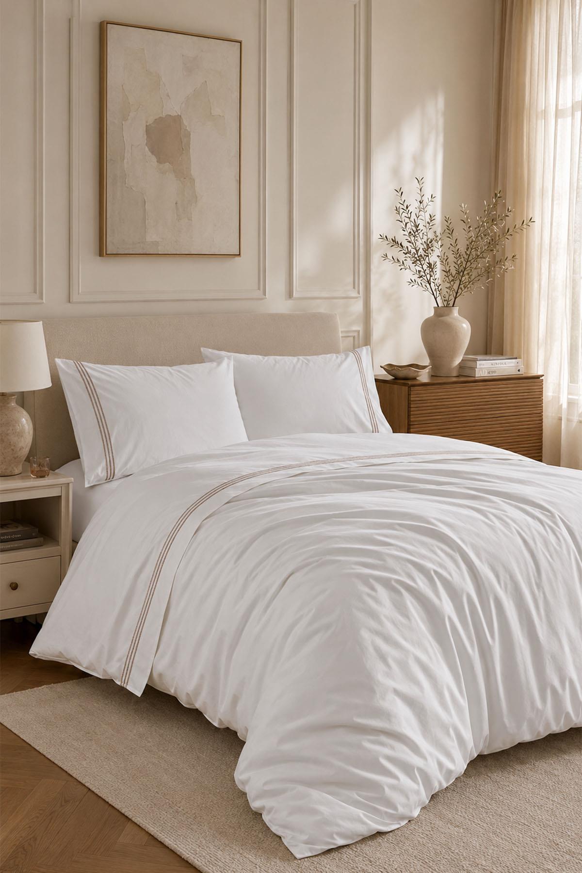 Elda Modern Line Embroidered Double 3 Piece Duvet Cover Set