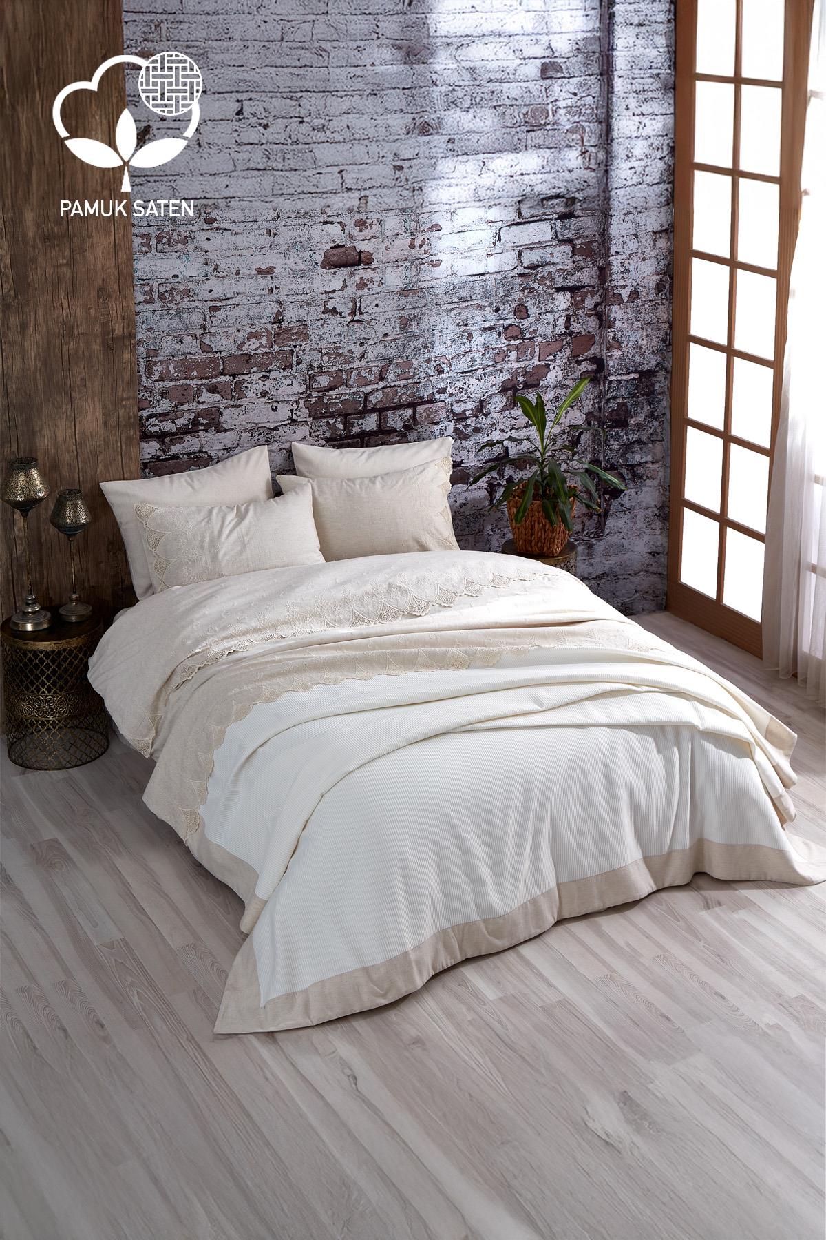 طقم غطاء لحاف مزدوج من الدانتيل من إيما، 7 قطع + لحاف