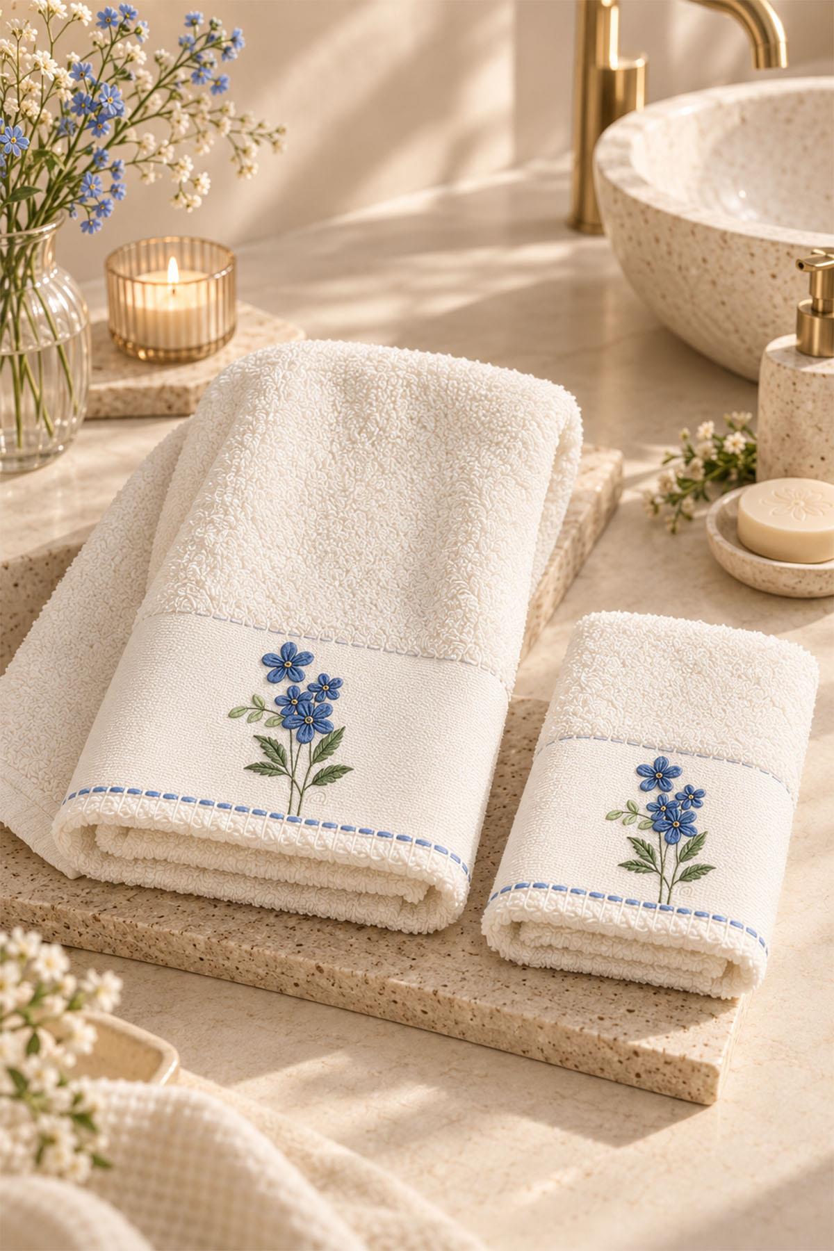 Fiorella Flower Embroidered Face Towel (50 x 90 cm)