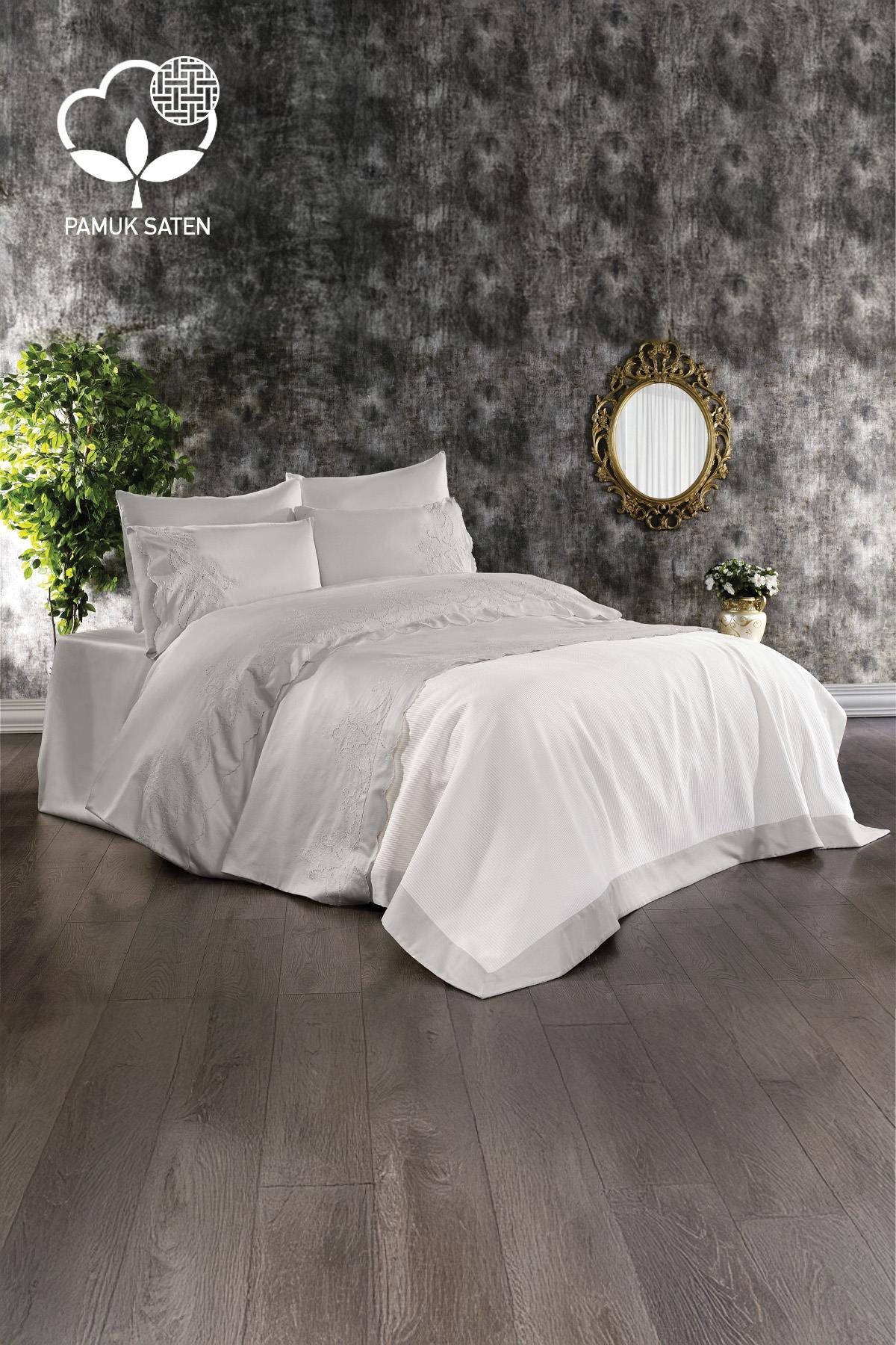 Dynasty Embroidered King Size 7-Piece Duvet Cover + Quilt Set
