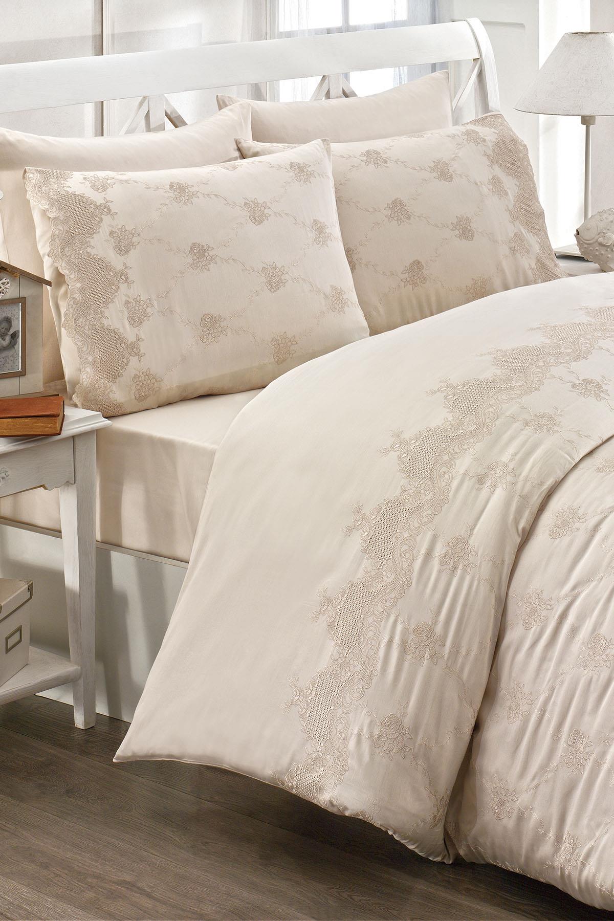 Iris Embroidered Cotton Satin Double 6-Piece Duvet Cover Set