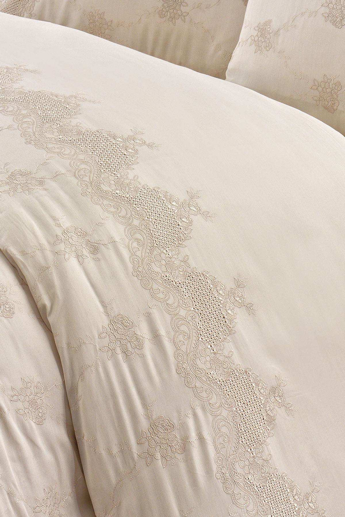 Iris Embroidered Cotton Satin Double 6-Piece Duvet Cover Set