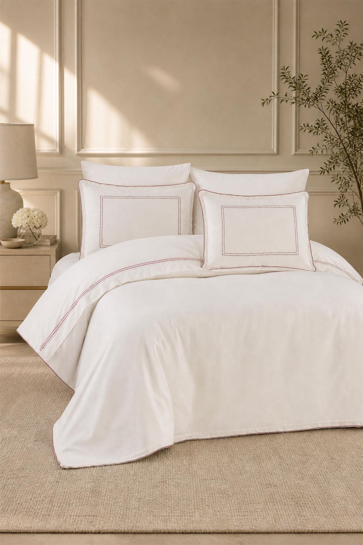 Linge Striped Embroidered Cotton Sateen 6-Piece Double Duvet Cover Set
