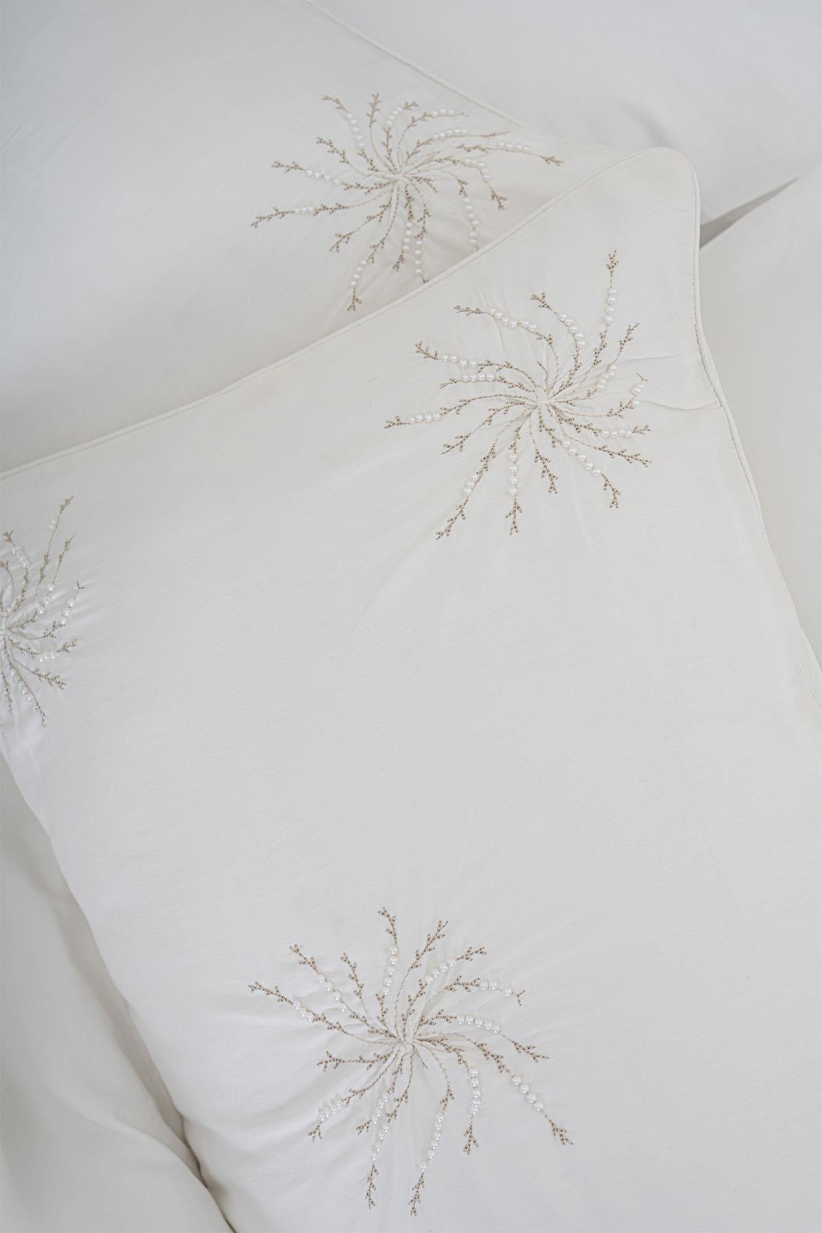 Lorient Pearl Embroidered Cotton Satin Super King Size 6-Piece Duvet Cover Set