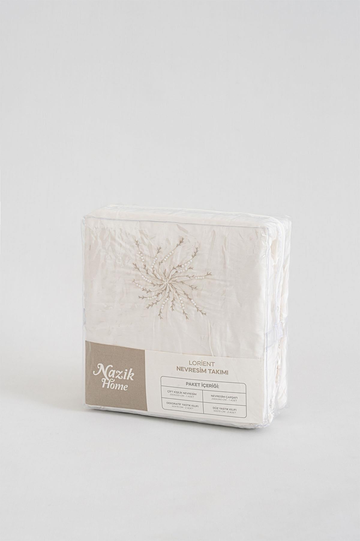 Lorient Pearl Embroidered Cotton Satin Super King Size 6-Piece Duvet Cover Set