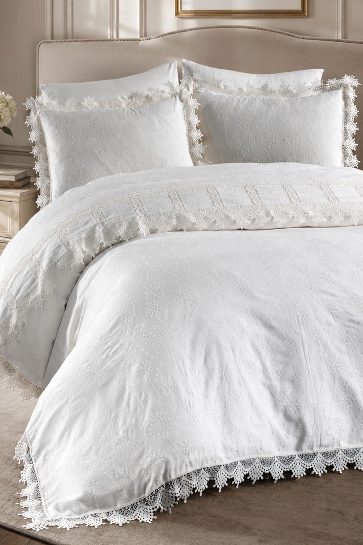 Mirage Lace-Trimmed Cotton Satin Double 6-Piece Duvet Cover Set