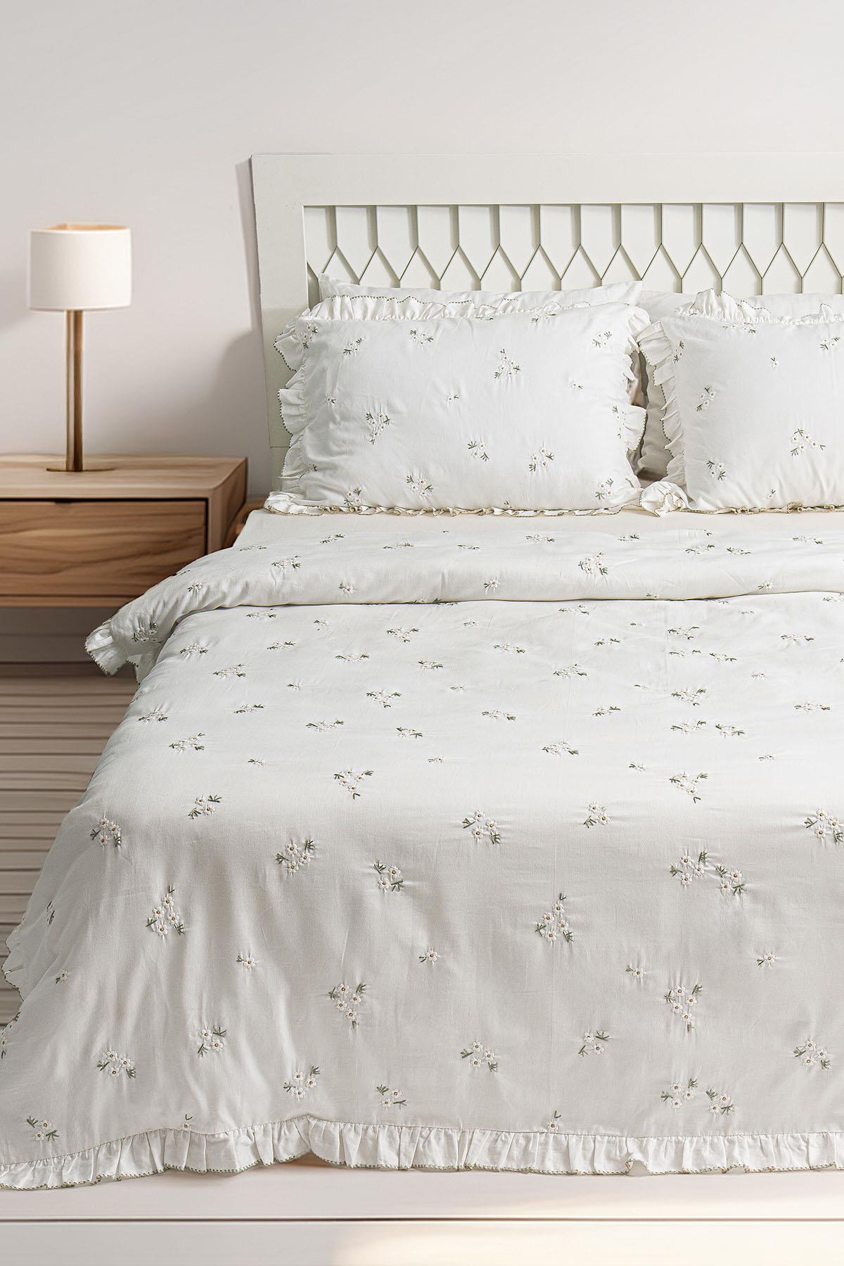 طقم غطاء لحاف ناديا ديزي مطرز من القطن الساتان، مقاس كينج، 6 قطع