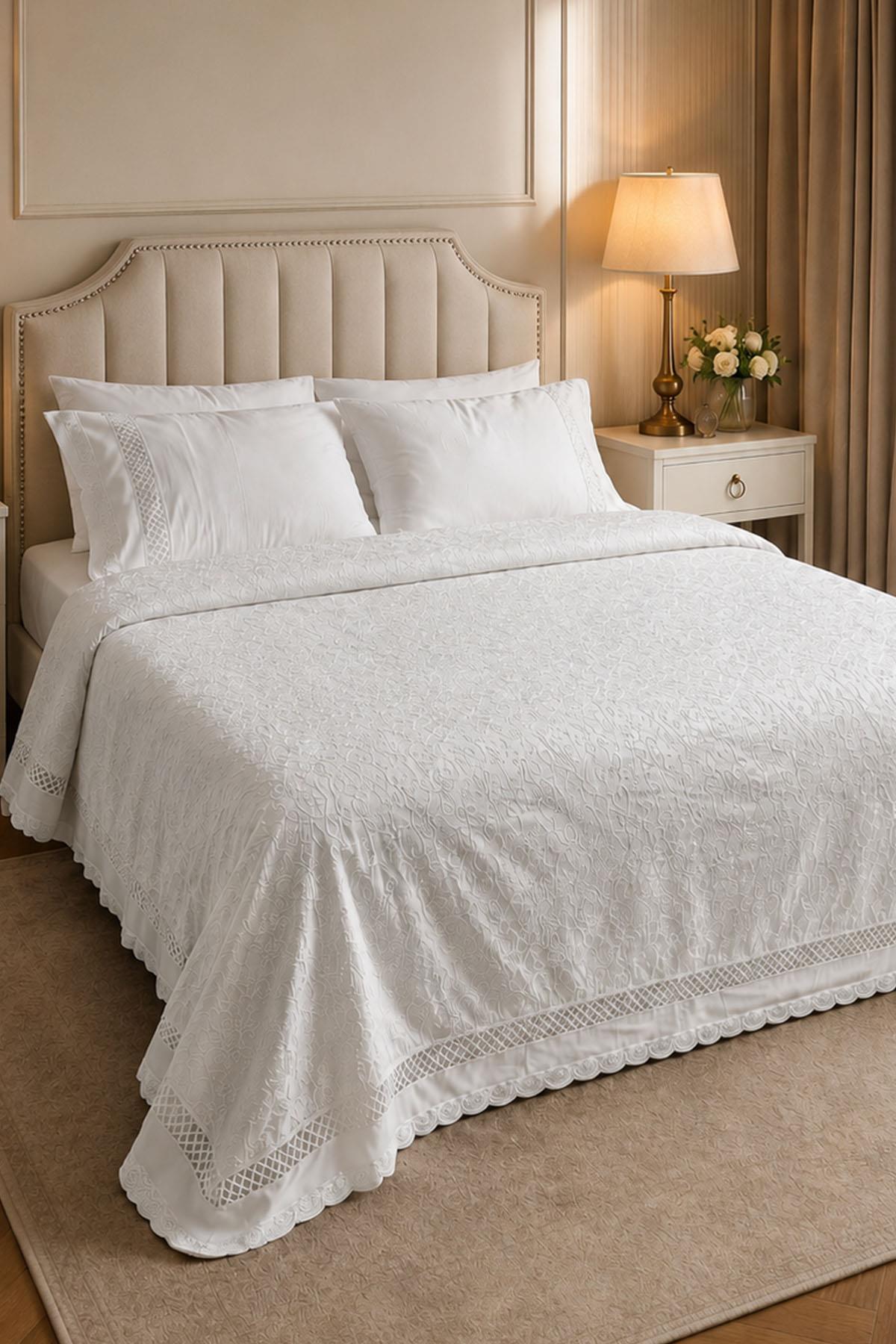 Queen Embroidered Cotton Satin Double 6-Piece Duvet Cover Set