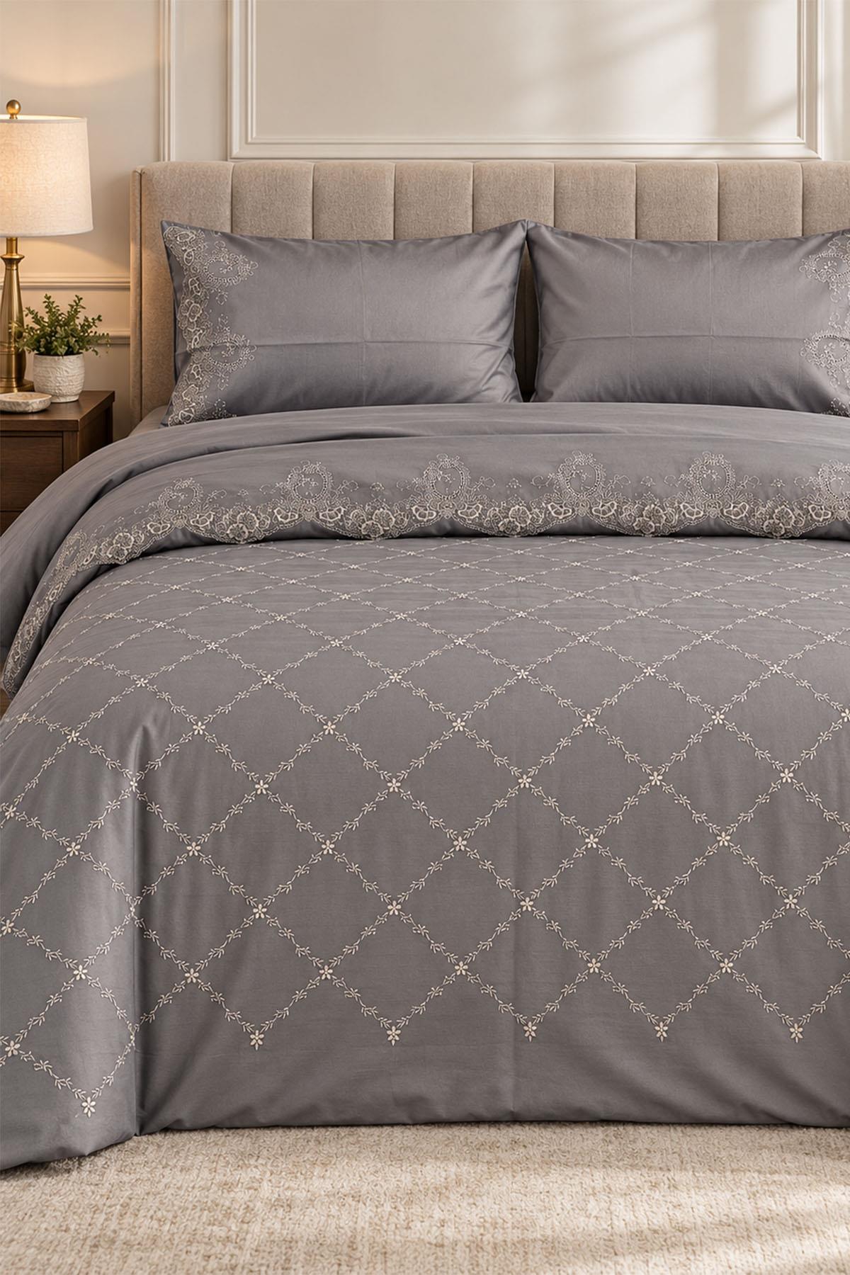 Amelia Embroidered Cotton Satin Double Bed 3-Piece Duvet Set