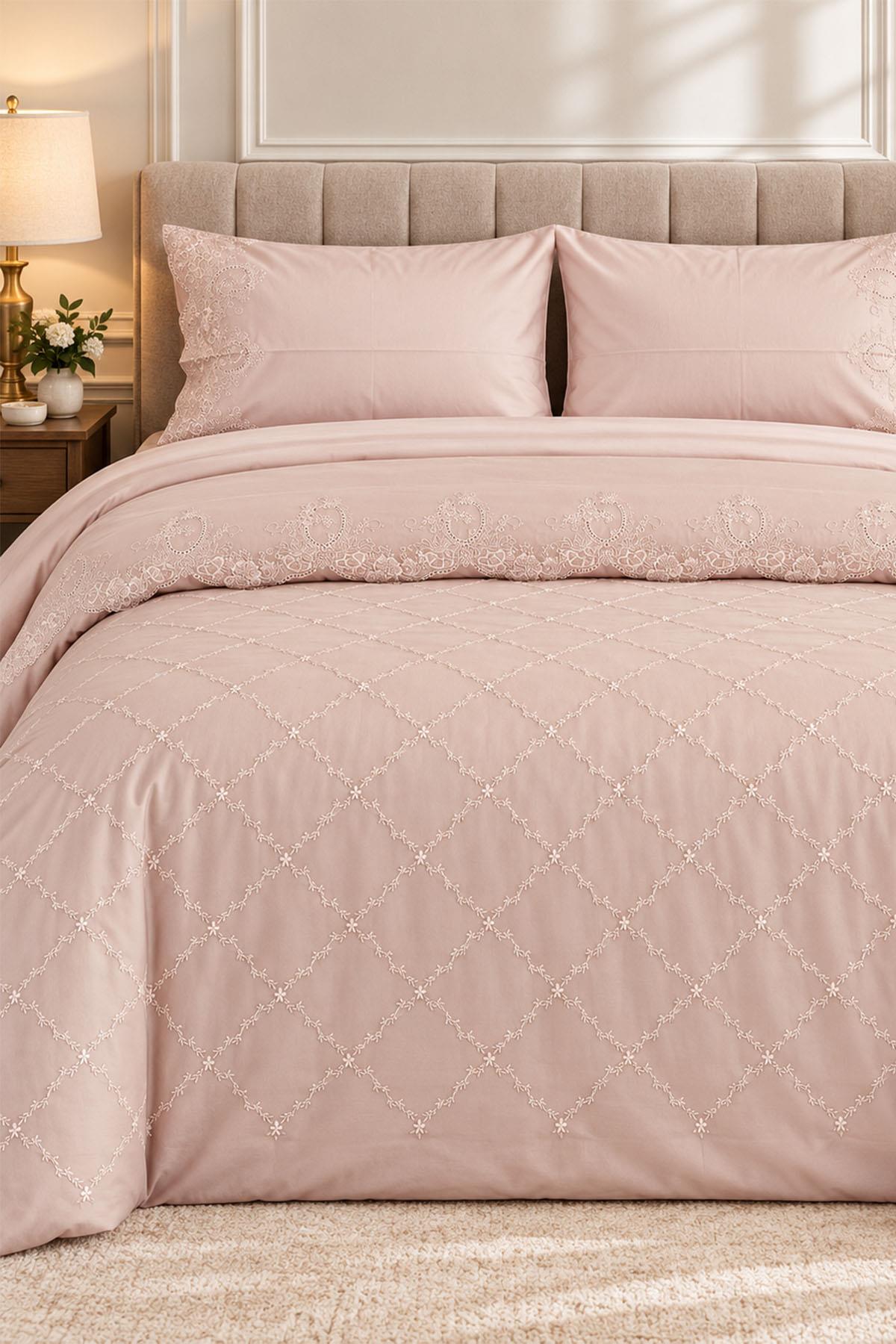 Amelia Embroidered Cotton Satin Double Bed 3-Piece Duvet Set