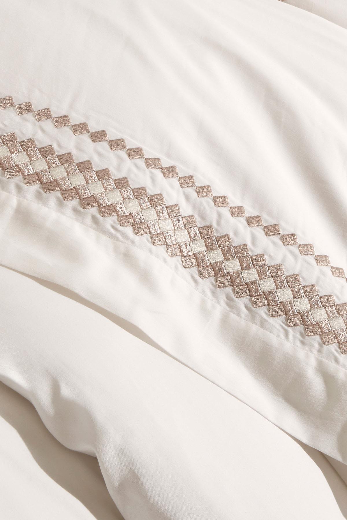Benita Herringbone Embroidered Cotton Satin Double 6-Piece Duvet Cover Set