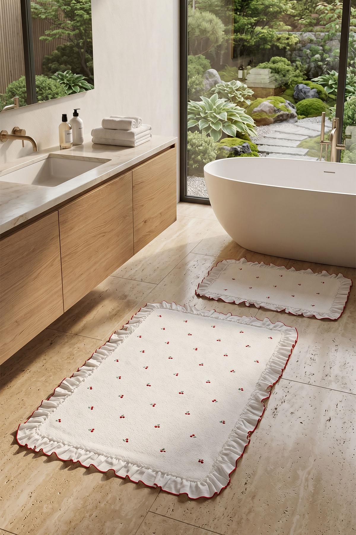 Cherry Embroidered 2-Piece Mat Set (60 x 100 cm)