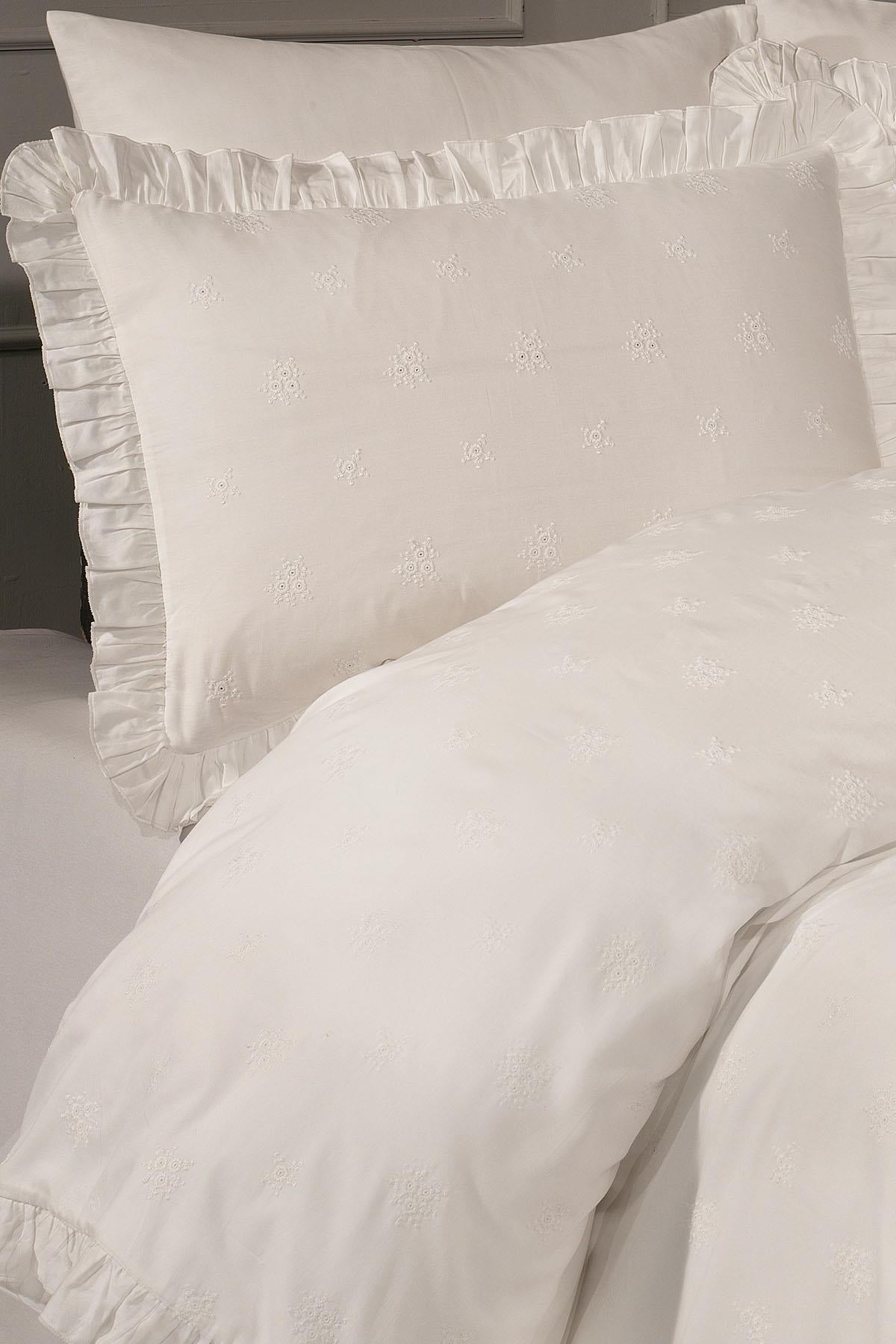 Lovella Floral Embroidered Cotton Sateen Double Duvet Cover Set - 6 Pieces