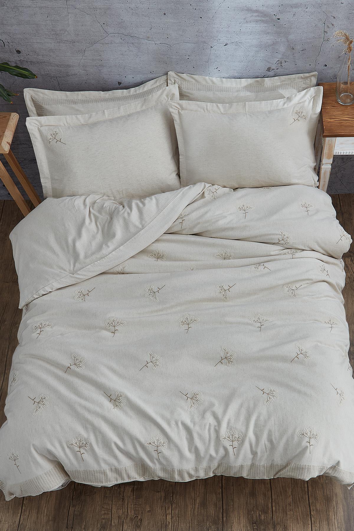 Loya Floral Embroidered Cotton Satin Super King Size 6-Piece Duvet Cover Set