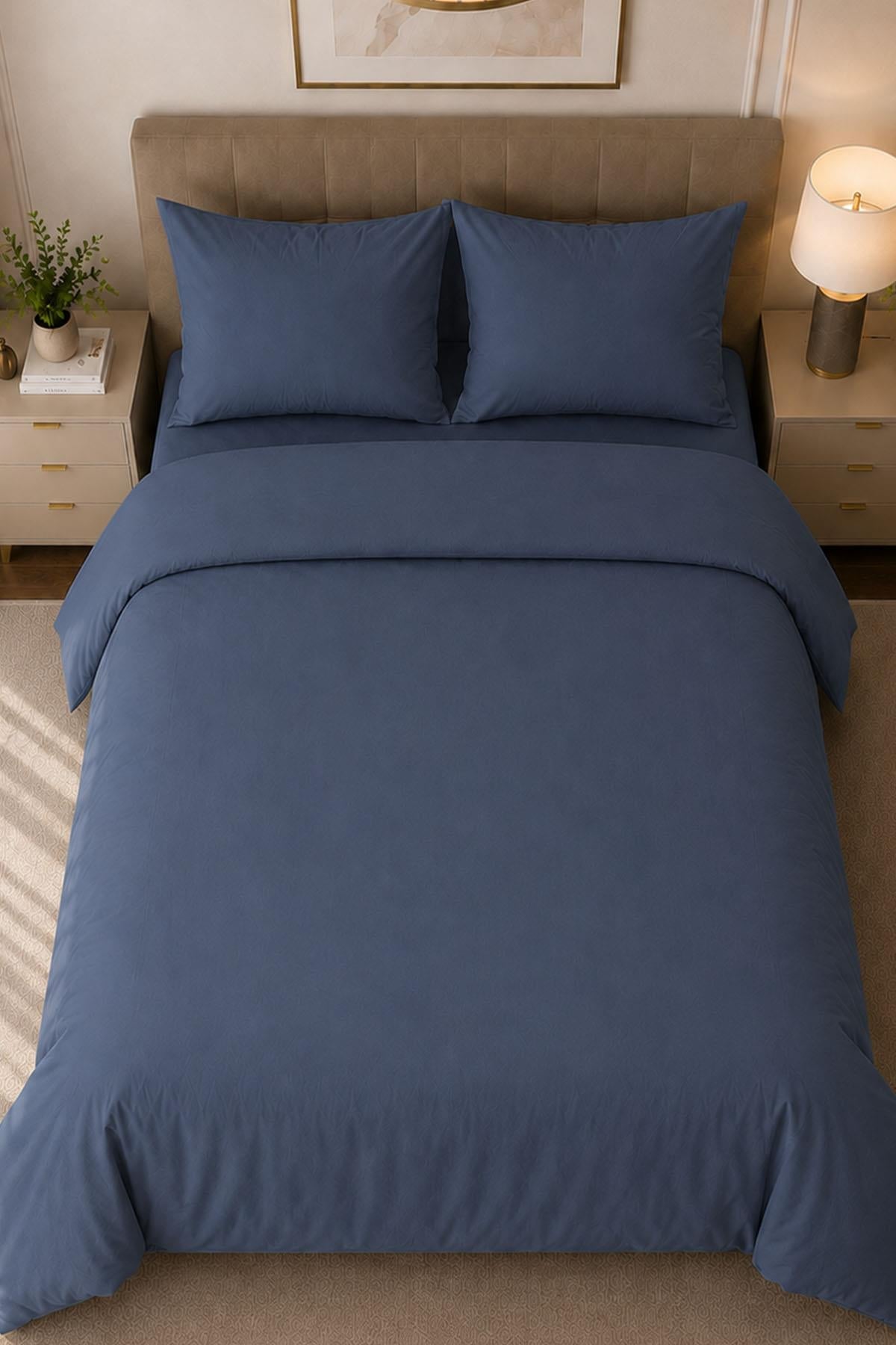 Melody Plain Cotton Sateen Double Duvet Cover Set 4 Pieces