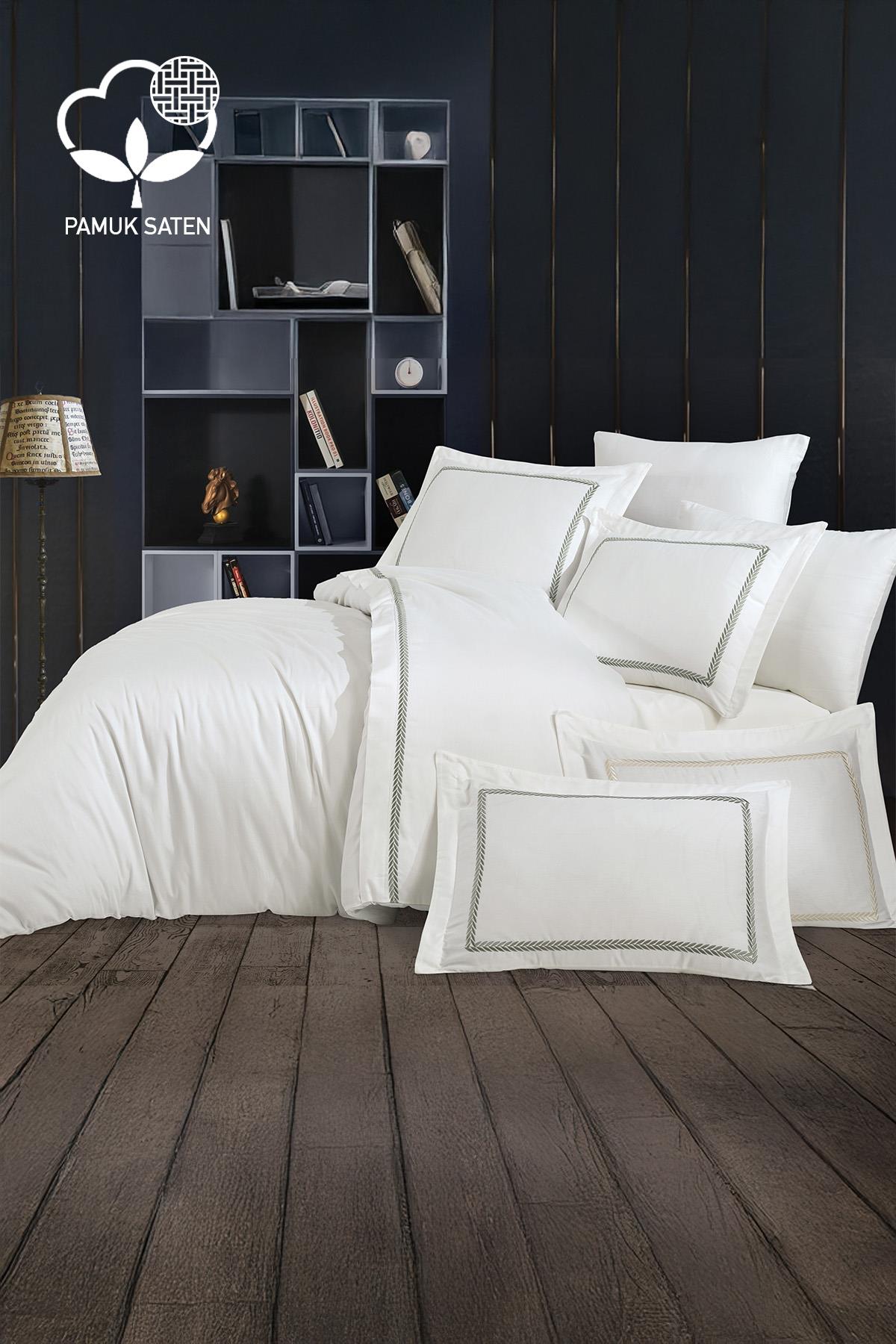 طقم غطاء لحاف أوليمبوس من القطن الساتان المطرز، مقاس سوبر كينج، 6 قطع