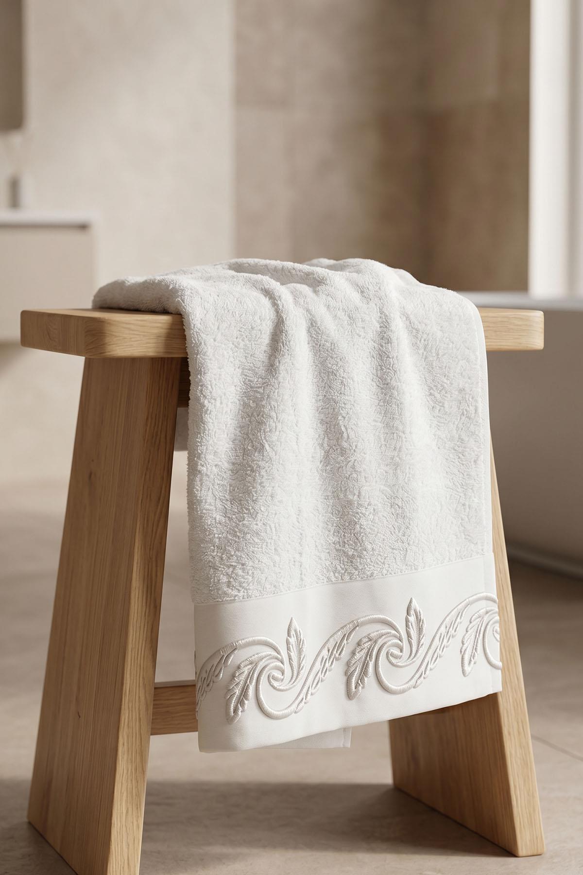 Latina Burgundy Leaf Embroidered Hand Towel (50 x 90 cm)