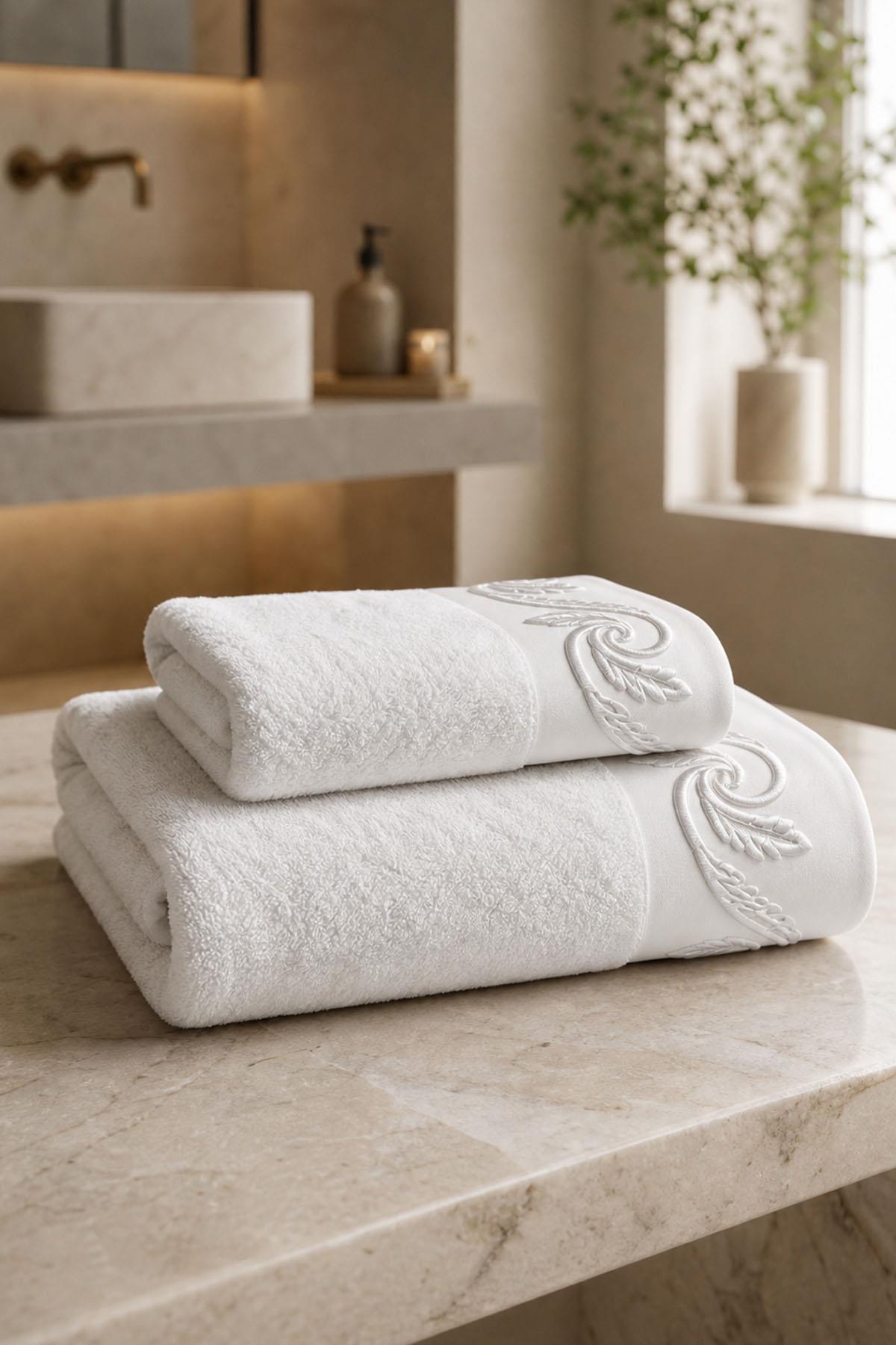 Latina Burgundy Leaf Embroidered Hand Towel (50 x 90 cm)