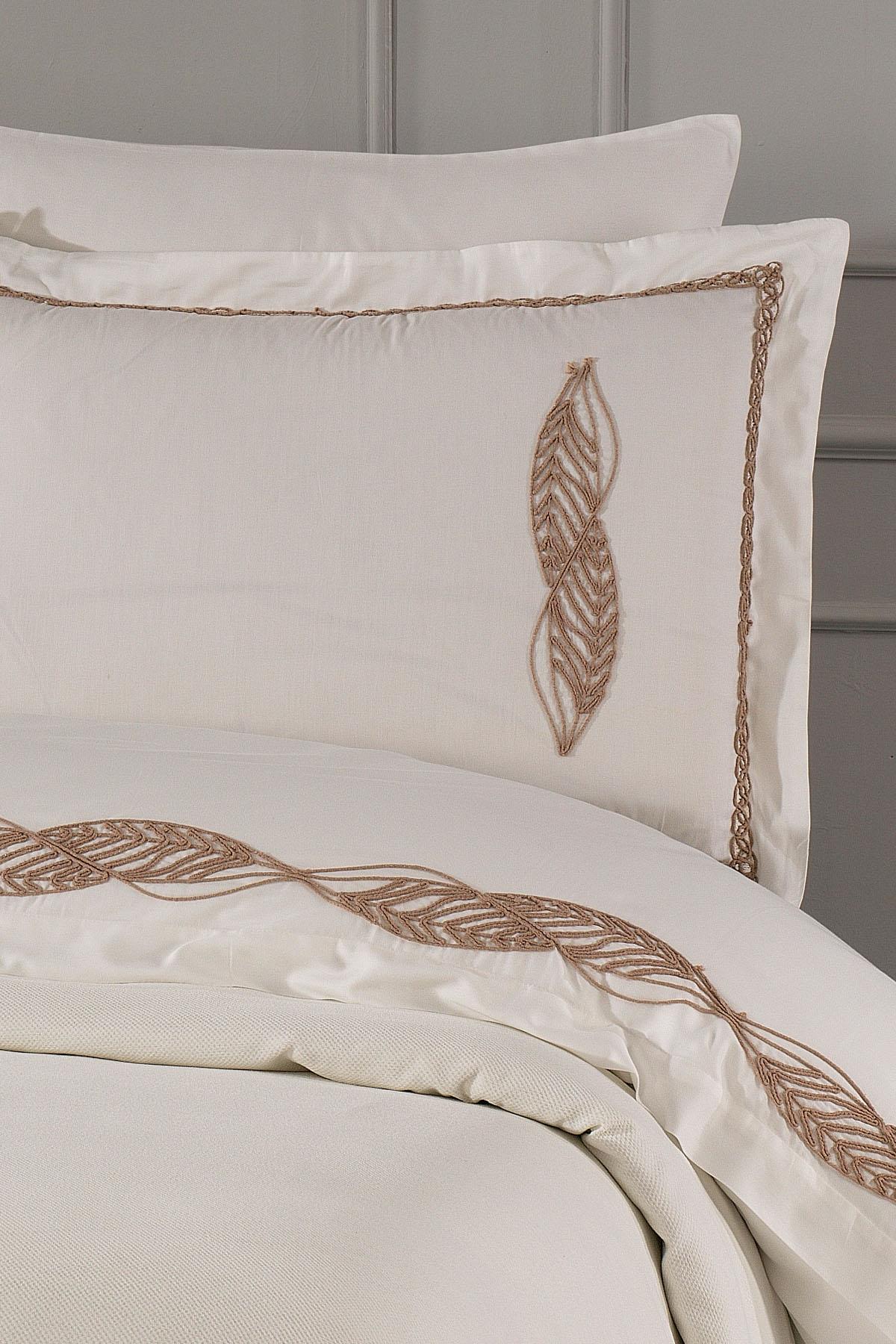 Oslo Leaf Embroidered Double Duvet Cover + Pique Set - 7 Pieces