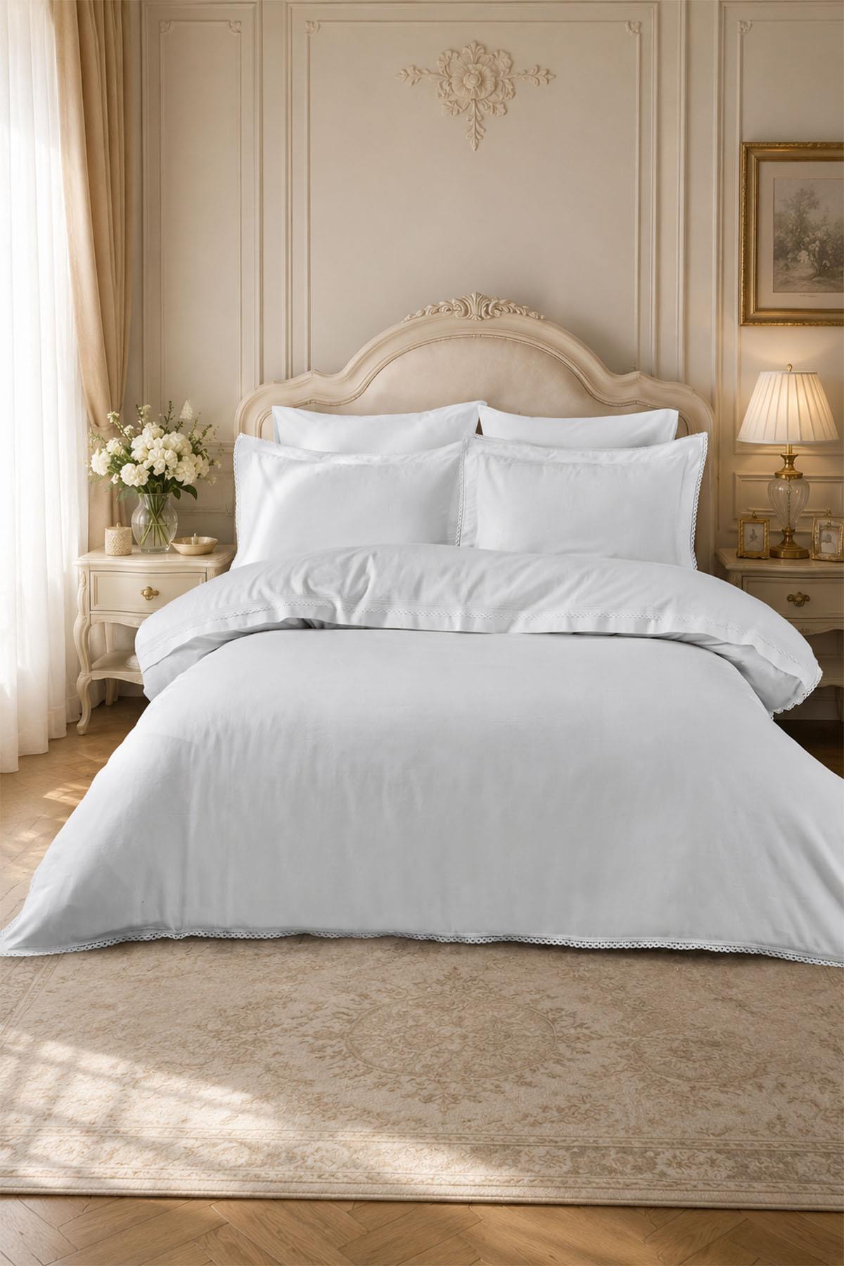 Portie Lace Cotton Satin Double 6-Piece Duvet Cover Set