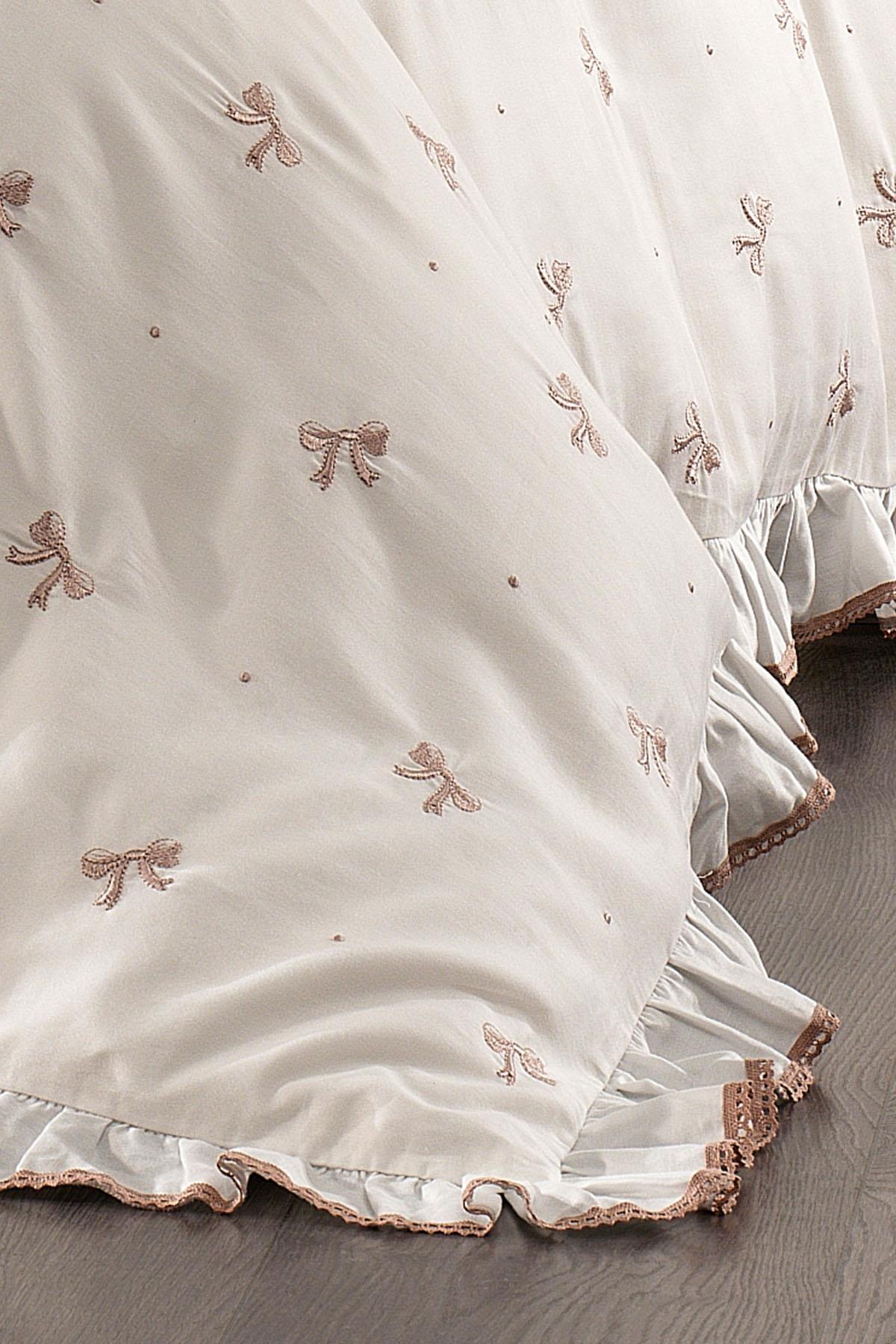 Serena Bow Embroidered Cotton Satin Super King Size 6-Piece Duvet Cover Set
