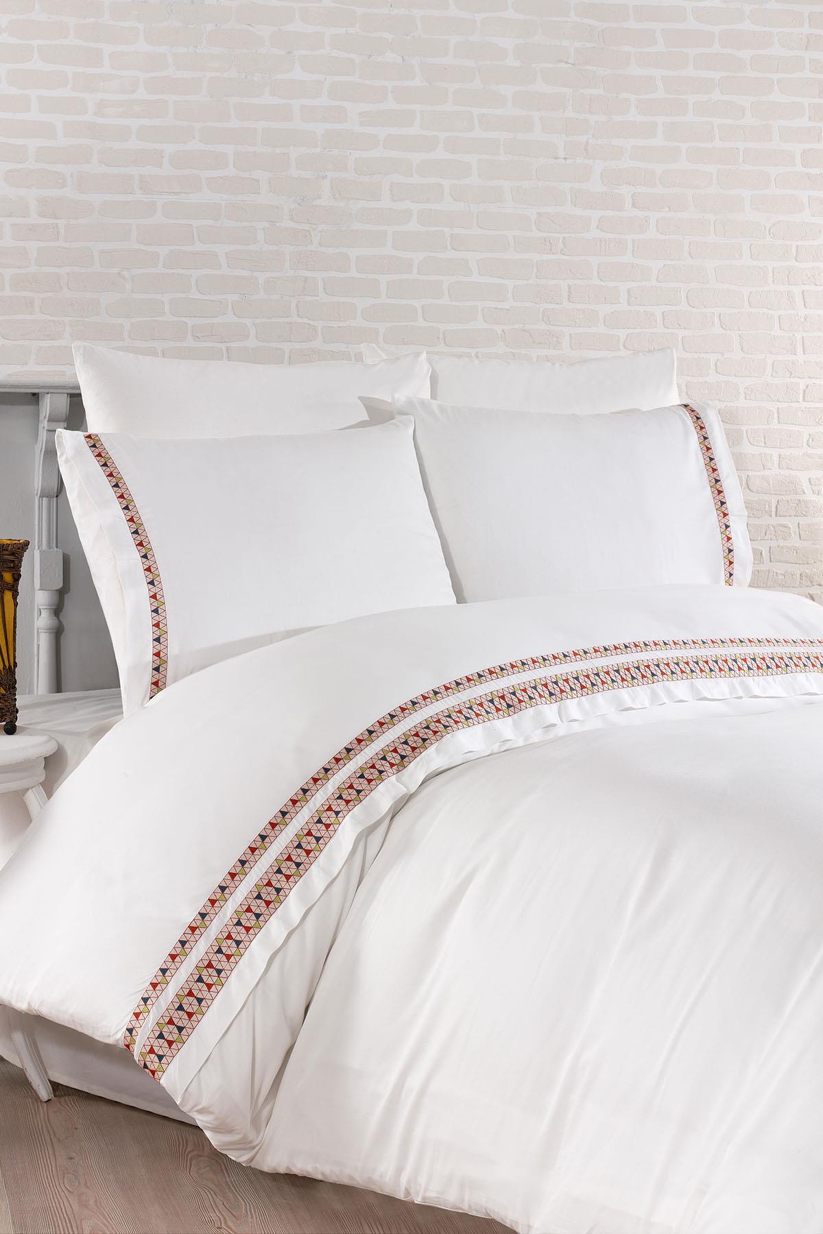 Tria Plaid Cotton Satin Super King Size 6-Piece Duvet Cover Set