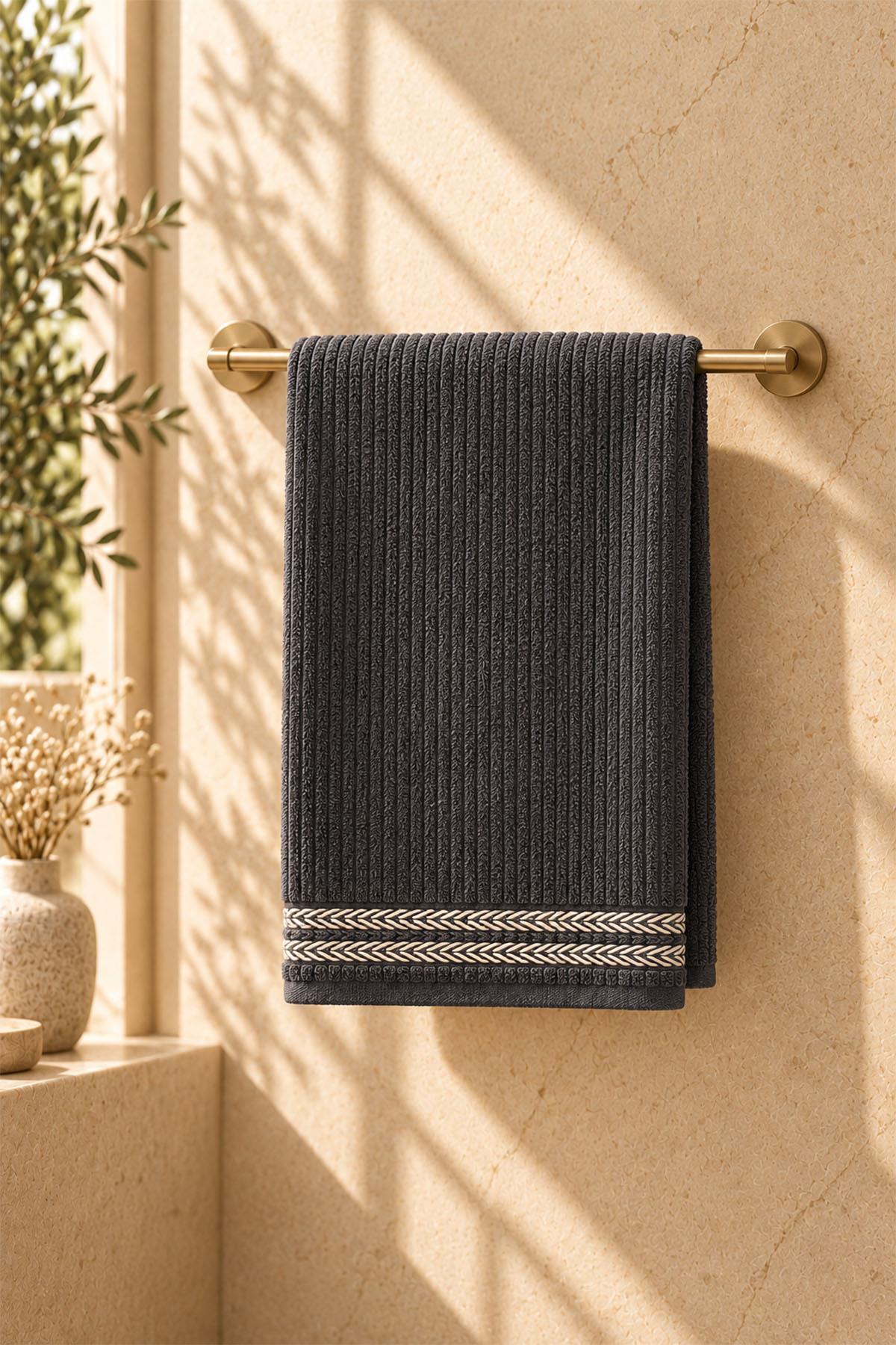 Velora Striped and Embroidered Face Towel (50 x 90 cm)